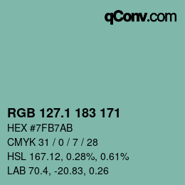 カラーコード: RGB 127.1 183 171 | qconv.com