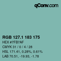 カラーコード: RGB 127.1 183 175 | qconv.com