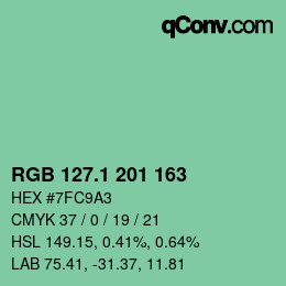 カラーコード: RGB 127.1 201 163 | qconv.com