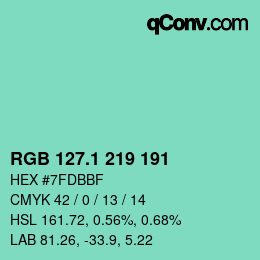 カラーコード: RGB 127.1 219 191 | qconv.com
