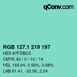 カラーコード: RGB 127.1 219 197 | qconv.com