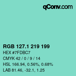カラーコード: RGB 127.1 219 199 | qconv.com