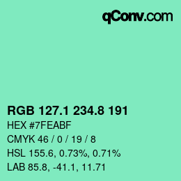 カラーコード: RGB 127.1 234.8 191 | qconv.com