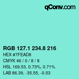 Color code: RGB 127.1 234.8 216 | qconv.com