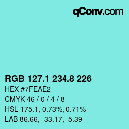 Color code: RGB 127.1 234.8 226 | qconv.com