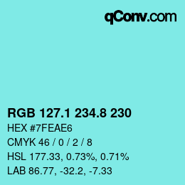 Color code: RGB 127.1 234.8 230 | qconv.com