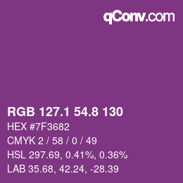 カラーコード: RGB 127.1 54.8 130 | qconv.com