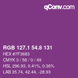 カラーコード: RGB 127.1 54.8 131 | qconv.com