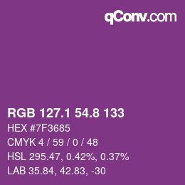 カラーコード: RGB 127.1 54.8 133 | qconv.com
