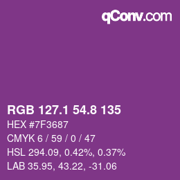 カラーコード: RGB 127.1 54.8 135 | qconv.com