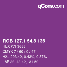 カラーコード: RGB 127.1 54.8 136 | qconv.com