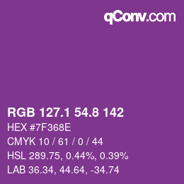 カラーコード: RGB 127.1 54.8 142 | qconv.com