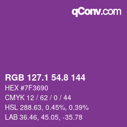 カラーコード: RGB 127.1 54.8 144 | qconv.com
