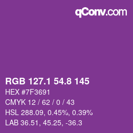 カラーコード: RGB 127.1 54.8 145 | qconv.com