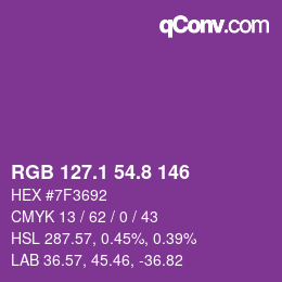 カラーコード: RGB 127.1 54.8 146 | qconv.com