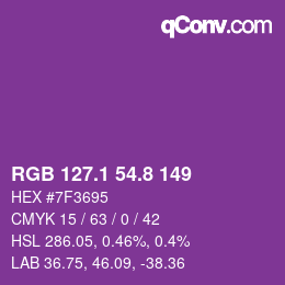 カラーコード: RGB 127.1 54.8 149 | qconv.com