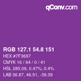 カラーコード: RGB 127.1 54.8 151 | qconv.com