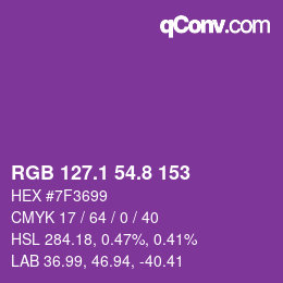 カラーコード: RGB 127.1 54.8 153 | qconv.com