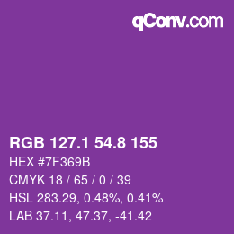 カラーコード: RGB 127.1 54.8 155 | qconv.com