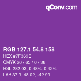カラーコード: RGB 127.1 54.8 158 | qconv.com
