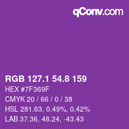 カラーコード: RGB 127.1 54.8 159 | qconv.com