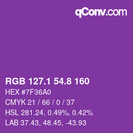 カラーコード: RGB 127.1 54.8 160 | qconv.com