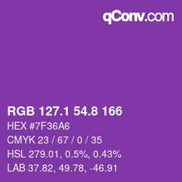 カラーコード: RGB 127.1 54.8 166 | qconv.com