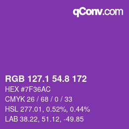 カラーコード: RGB 127.1 54.8 172 | qconv.com