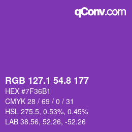 カラーコード: RGB 127.1 54.8 177 | qconv.com