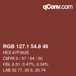 カラーコード: RGB 127.1 54.8 46 | qconv.com