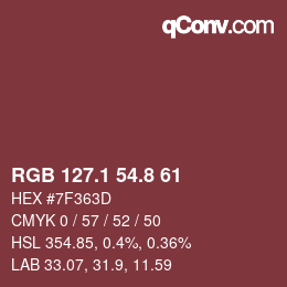 カラーコード: RGB 127.1 54.8 61 | qconv.com