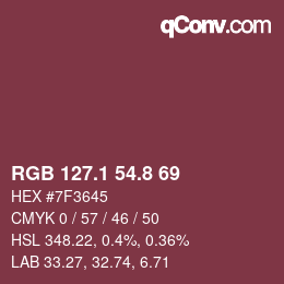 カラーコード: RGB 127.1 54.8 69 | qconv.com