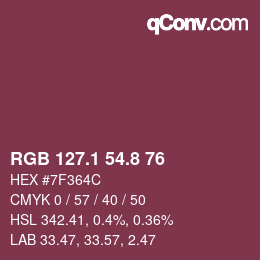 カラーコード: RGB 127.1 54.8 76 | qconv.com