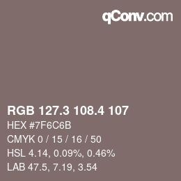 カラーコード: RGB 127.3 108.4 107 | qconv.com