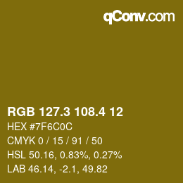 カラーコード: RGB 127.3 108.4 12 | qconv.com