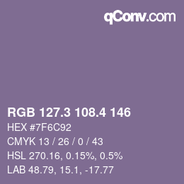 カラーコード: RGB 127.3 108.4 146 | qconv.com