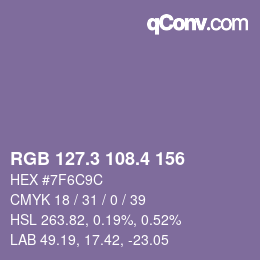 カラーコード: RGB 127.3 108.4 156 | qconv.com