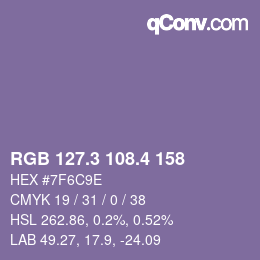 カラーコード: RGB 127.3 108.4 158 | qconv.com