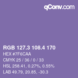 カラーコード: RGB 127.3 108.4 170 | qconv.com