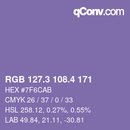 カラーコード: RGB 127.3 108.4 171 | qconv.com