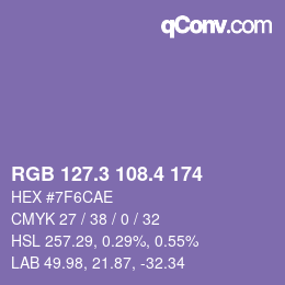 カラーコード: RGB 127.3 108.4 174 | qconv.com