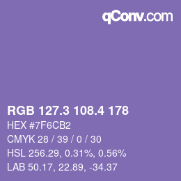カラーコード: RGB 127.3 108.4 178 | qconv.com