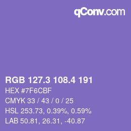 カラーコード: RGB 127.3 108.4 191 | qconv.com
