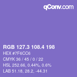 カラーコード: RGB 127.3 108.4 198 | qconv.com