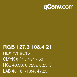 カラーコード: RGB 127.3 108.4 21 | qconv.com