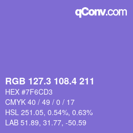 カラーコード: RGB 127.3 108.4 211 | qconv.com