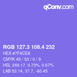カラーコード: RGB 127.3 108.4 232 | qconv.com