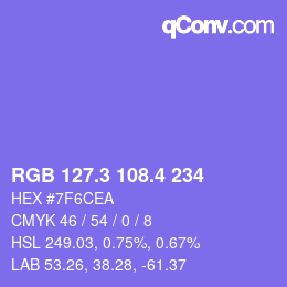 カラーコード: RGB 127.3 108.4 234 | qconv.com