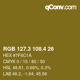 カラーコード: RGB 127.3 108.4 26 | qconv.com
