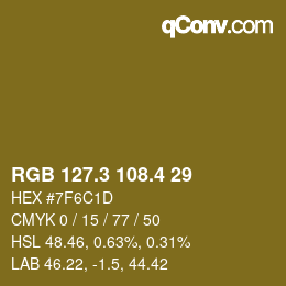 カラーコード: RGB 127.3 108.4 29 | qconv.com